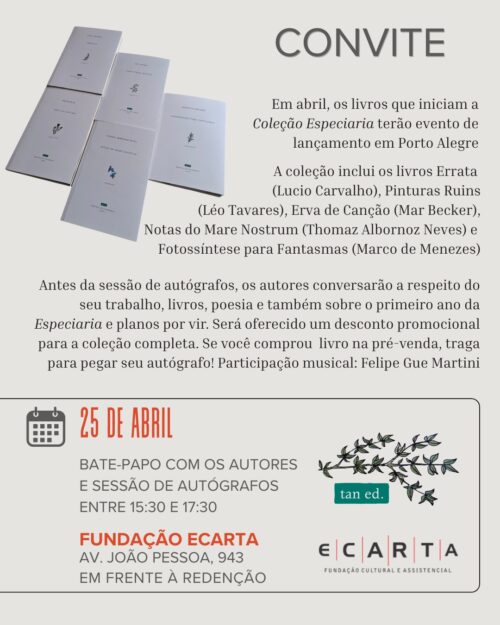 Coleção Especiaria tem lançamento 25/04, em Porto Alegre